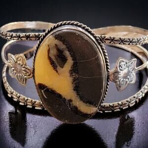 Wide Sterling Silver Cuff, Canyon Echo Jasper Cuff Bracelet